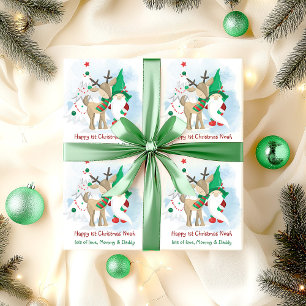 Christmas Gnome and Reindeer Cute Personalised Wrapping Paper