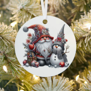 Christmas Gnome and Snowman Metal Tree Decoration