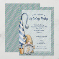 Christmas Gnome and Stripes Holiday Invitations