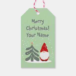 Christmas gnome and tree with star personalized gift tags