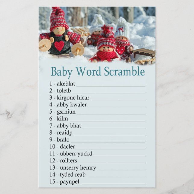 christmas gnome Baby word scramble game (Front)