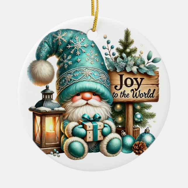 Christmas gnome cosy Christmas cosy gnome Joy Ceramic Ornament (Front)