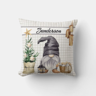 Christmas Gnome Country Farmhouse  Buffalo Plaid Cushion