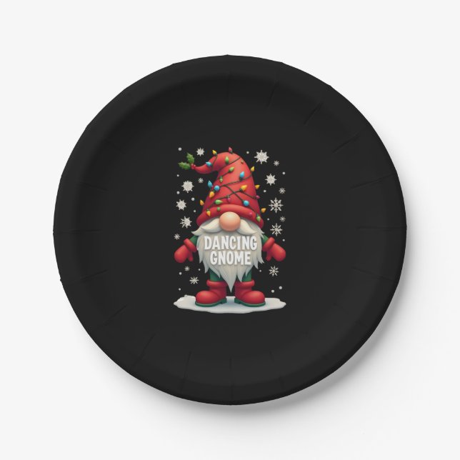 Christmas Gnome Dancing Gnome Family Christmas (3) Paper Plate (Front)