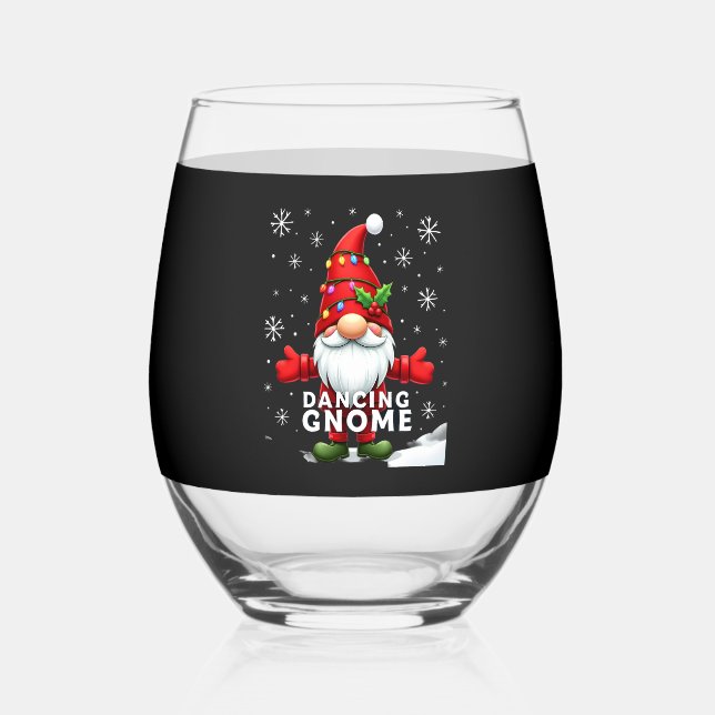 Christmas Gnome Dancing Gnome Family Christmas (4) Stemless Wine Glass (Front)