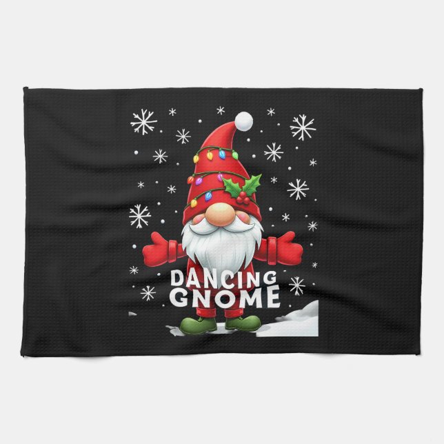 Christmas Gnome Dancing Gnome Family Christmas (4) Tea Towel (Horizontal)