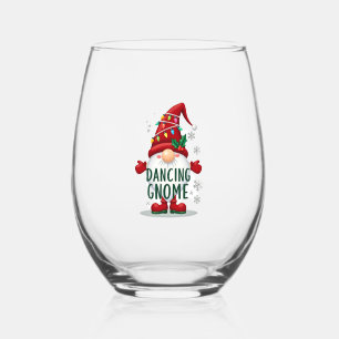 Christmas Gnome Dancing Gnome Family Christmas (6) Stemless Wine Glass