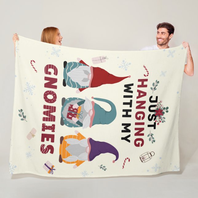 Christmas Gnome Family Just Hanging with Gnomies Fleece Blanket (In Situ)