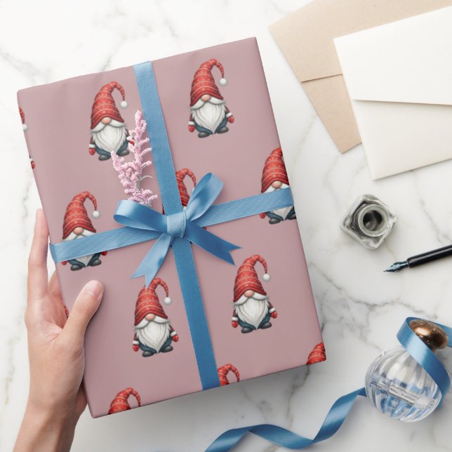 Christmas Gnome Festive Holiday Gift on Rosy Brown Wrapping Paper (Gifting)