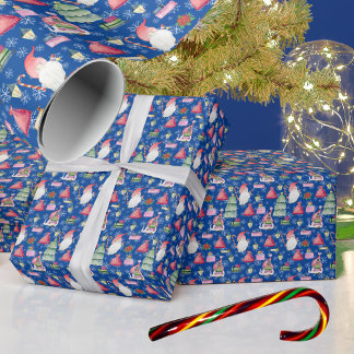 Christmas Gnome for Holidays Pattern Blue Wrapping Paper