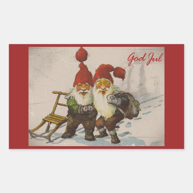 Christmas Gnome Friends Rectangular Sticker (Front)