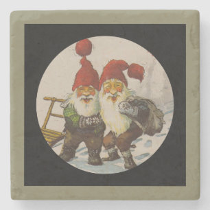 Christmas Gnome Friends Stone Coaster