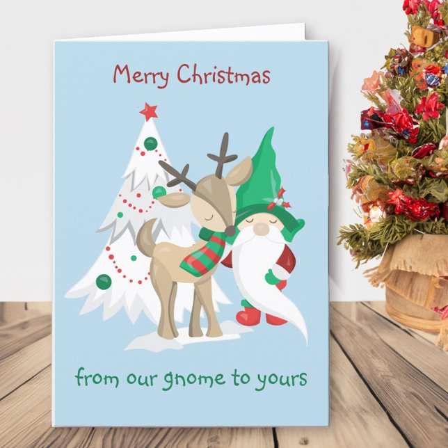 Christmas Gnome From our Home to Yours Cute Funny Holiday Card (Fun gnome pun christmas card)