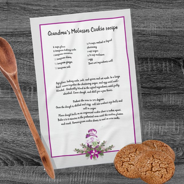 Christmas Gnome garland Grey Recipe keepsake  Kitc Tea Towel (Creator Uploaded)