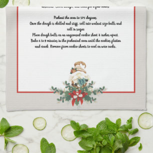 Christmas Gnome garland Grey Recipe keepsake  Tea Towel