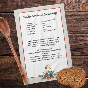 Christmas Gnome garland Grey Recipe keepsake Tea Towel