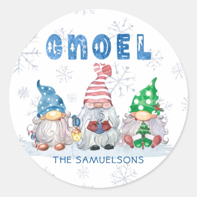 Christmas Gnome GNOEL Greeting Personalised Classic Round Sticker (Front)