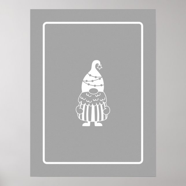 Christmas gnome Hamptons classic grey & white Poster (Front)
