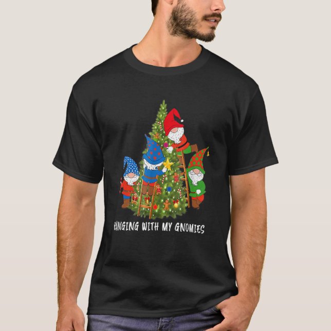 Christmas Gnome Hanging With My Gnomies Tree Holid T-Shirt (Front)