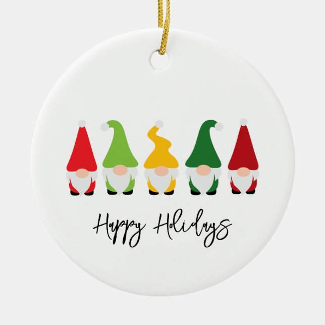Christmas Gnome Happy Holidays Year Fun Ceramic Ornament (Front)