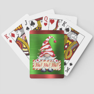 Christmas Gnome Ho! Ho! Ho! Red Green Metallic Playing Cards