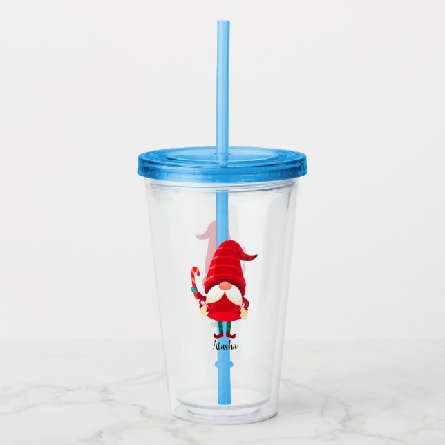 Christmas Gnome Holding A Candy Cane Acrylic Tumbler (Front)