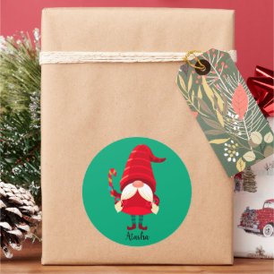 Christmas Gnome Holding A Candy Cane Classic Round Sticker