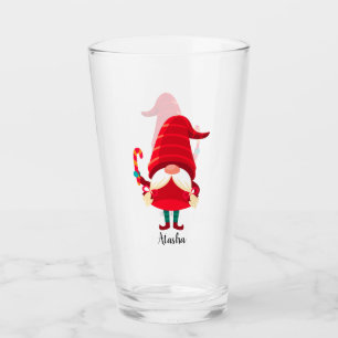 Christmas Gnome Holding A Candy Cane Glass