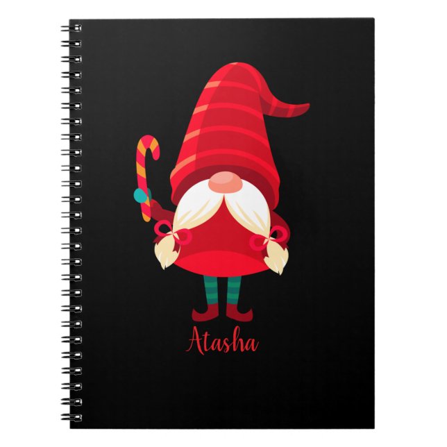 Christmas Gnome Holding A Candy Cane Notebook (Front)