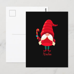 Christmas Gnome Holding A Candy Cane Postcard
