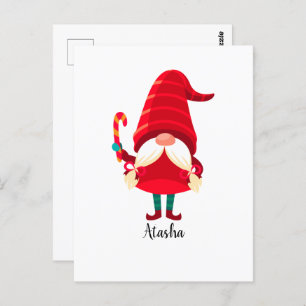 Christmas Gnome Holding A Candy Cane Postcard