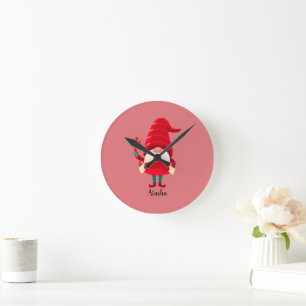 Christmas Gnome Holding A Candy Cane Round Clock