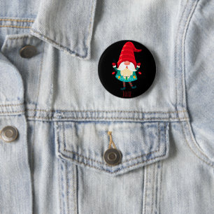 Christmas Gnome Holding Christmas Lights 6 Cm Round Badge