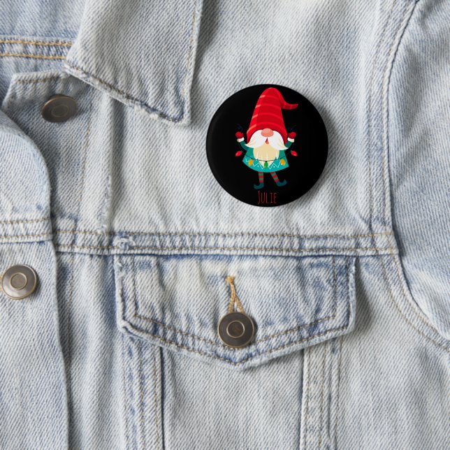 Christmas Gnome Holding Christmas Lights 6 Cm Round Badge (In Situ)