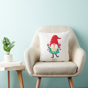 Christmas Gnome Holding Christmas Lights Cushion