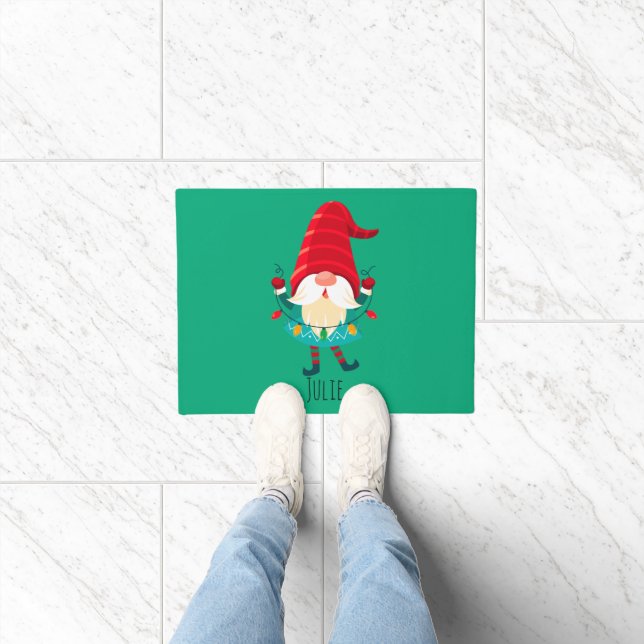 Christmas Gnome Holding Christmas Lights Doormat (Indoor)