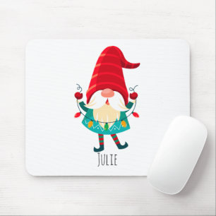 Christmas Gnome Holding Christmas Lights Mouse Pad
