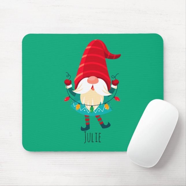 Christmas Gnome Holding Christmas Lights Mouse Pad (With Mouse)