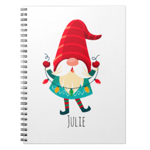Christmas Gnome Holding Christmas Lights Notebook