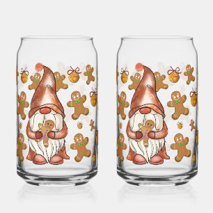 Christmas Gnome Holding Gingerbread Men   Festive Can Glass