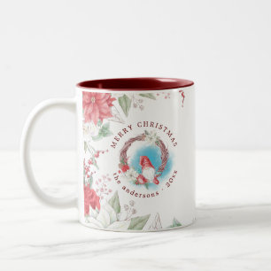 Christmas gnome holiday elegant floral monogram Two-Tone coffee mug