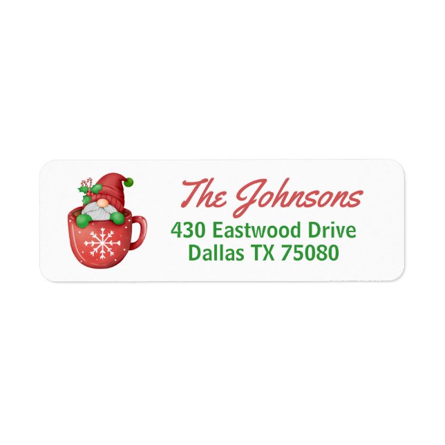 Christmas Gnome in a Coffee Cup Return Address Label (Front)