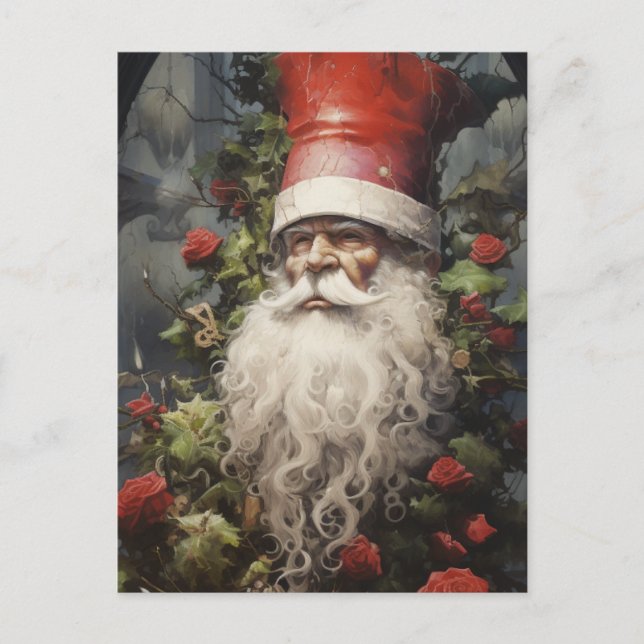 Christmas Gnome in a Rose Bush Postcard (Front)