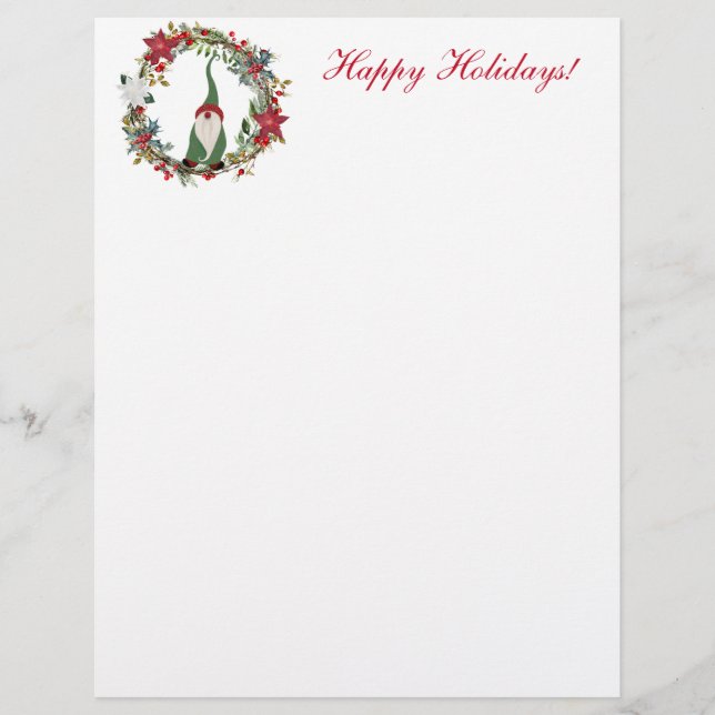 Christmas Gnome in a Wreath Custom Letterhead (Front)