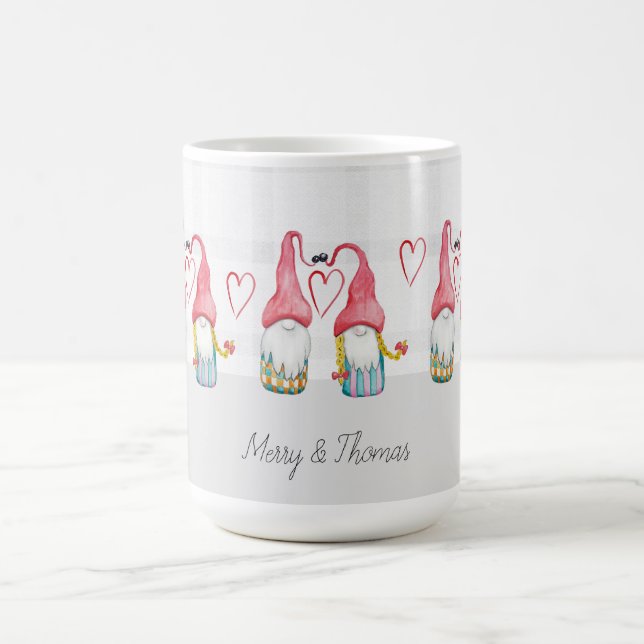 Christmas Gnome In Love Watercolor Hand-painted Coffee Mug (Center)
