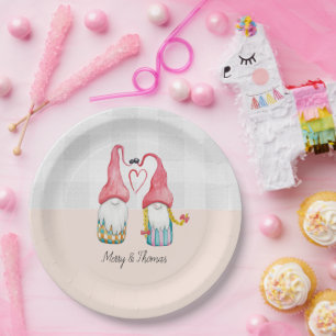 Christmas Gnome In Love Watercolor Hand-painted Paper Plate