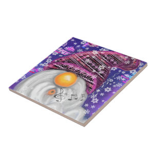 Christmas Gnome In Purple Hat Ceramic Tile