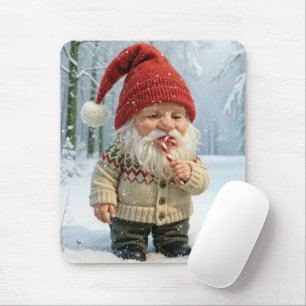 Christmas Gnome In Snowflakes With Candy Cane  Mouse Pad