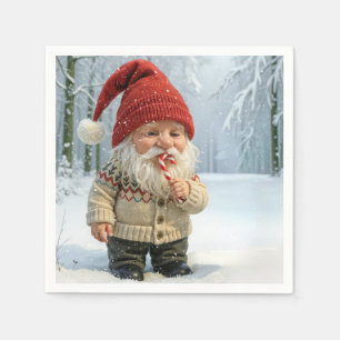 Christmas Gnome In Snowflakes With Candy Cane Napkin
