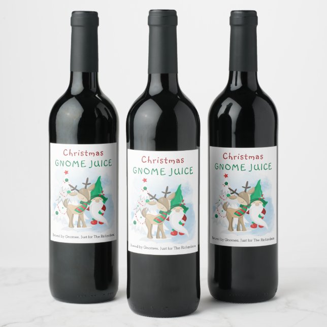 Christmas Gnome Juice Brewed by Gnomes for .. Wine Label (Bottles)